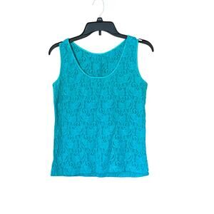 Gaviota Tank‎ Top Floral Lace 90s Vintage Women Size XL Blue Sleeveless Scoop